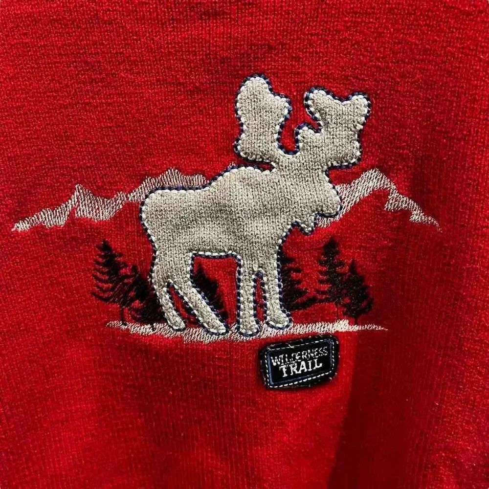 Sonoma Life + Style Red Wilderness Trail Moose Christmas Sweater Kid’s Medium - Picture 2 of 5